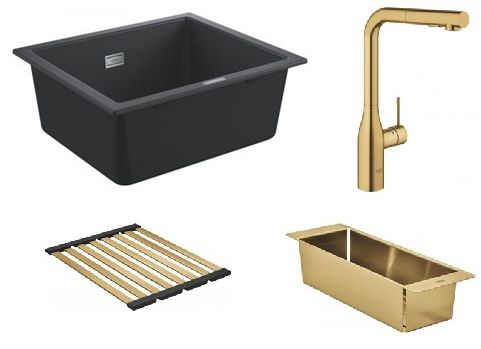 Súprava kuchynská batéria Grohe Essence 30270GN0, granitový drez Grohe K700 31654AP0, 40852GN0, 40856GN0