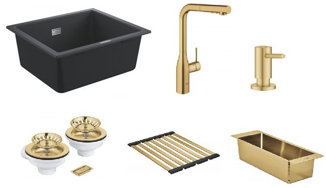 Súprava kuchynská batéria Grohe Essence 30270GN0, granitový drez Grohe K700 31654AP0, 40852GN0, 40856GN0, 40535GN0, 40997GN0