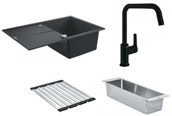Súprava granitový drez Grohe K400 31639AP0, kuchynská batéria Grohe Start 304702430, 40853SD0, 40854SD0