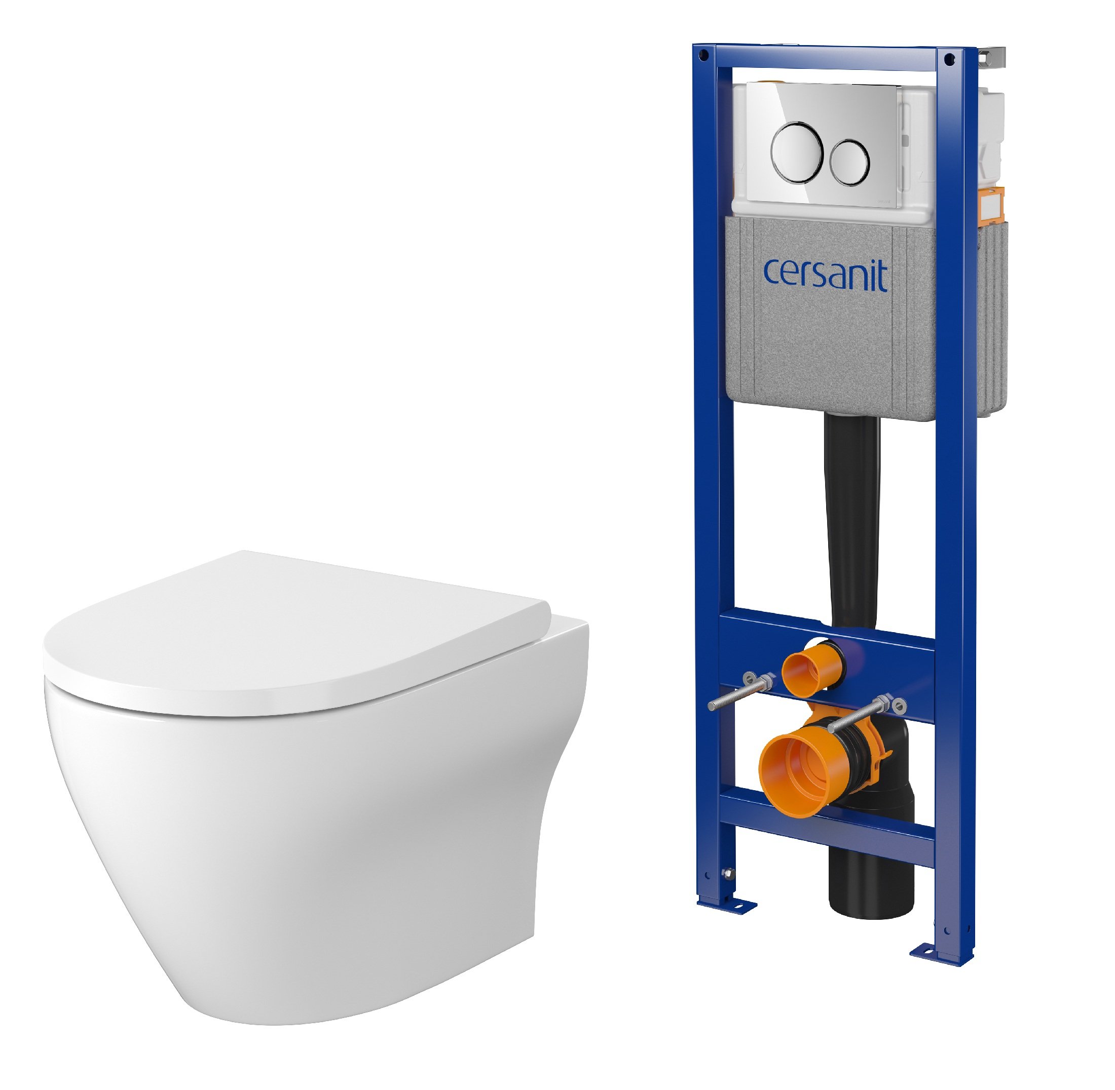 Súprava WC misa s pomaly sa sklápajúcim sedadlom Cersanit Larga S701-885, súprava stojan s tlačidlom Cersanit S701-778