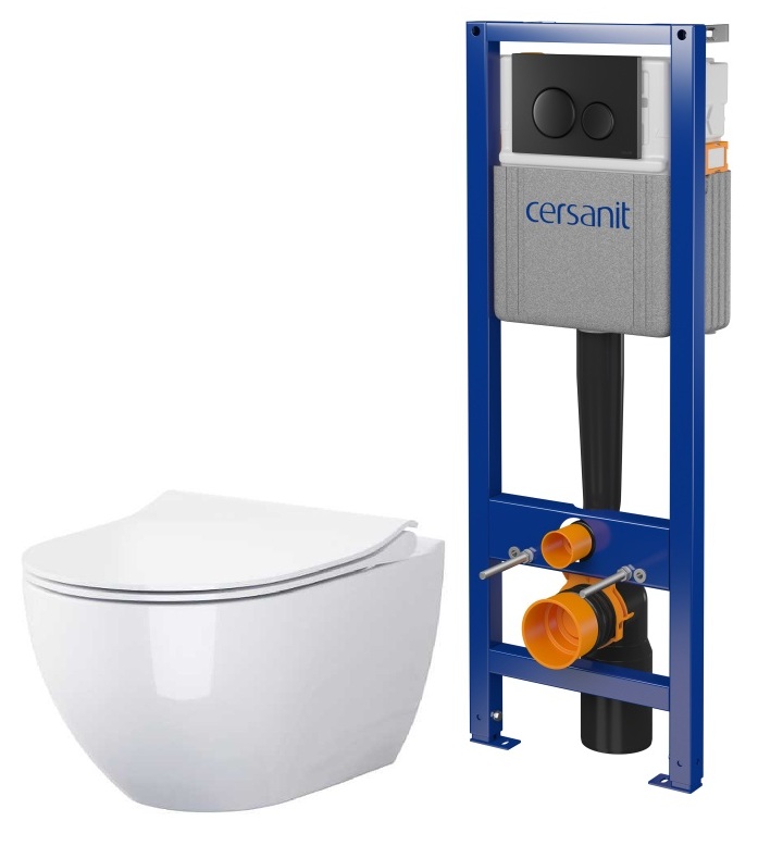 Súprava WC misa s pomaly sa sklápajúcim sedadlom Cersanit Zen S701-428, súprava stojan s tlačidlom Cersanit S701-779