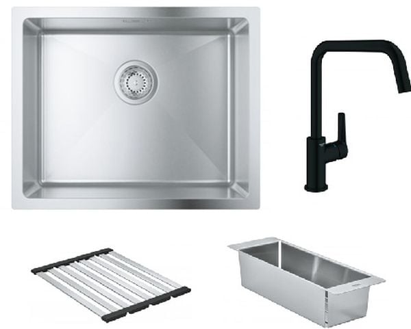 Súprava nerezový drez Grohe K700 31574SD1, kuchynská batéria Grohe Start 304702430, 40852SD0, 40856SD0