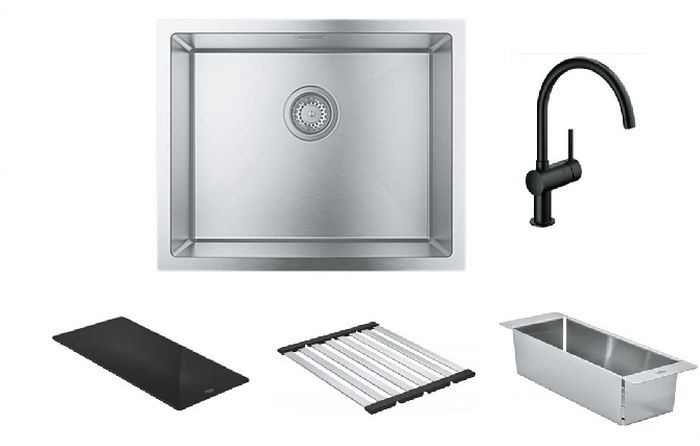 Súprava nerezový drez Grohe K700 31726SD0, kuchynská batéria Grohe Minta 32917KS0, 40852SD0, 40856SD0, 40786K00