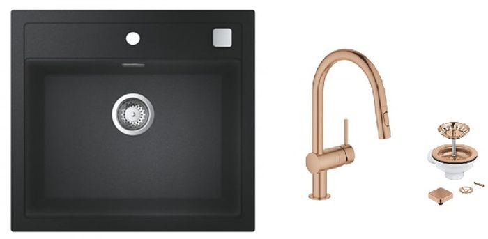Súprava granitový drez Grohe K700 31651AP0, kuchynská batéria Grohe Minta 32321DL2, 40400DL0