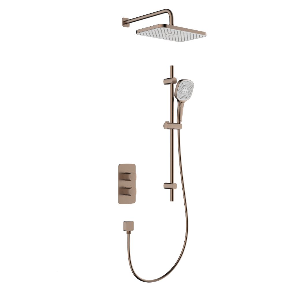 KFA Armatura Malaga sprchová súprava podomietková s termostatom s dažďovou sprchou medená brúsené 5759-301-34