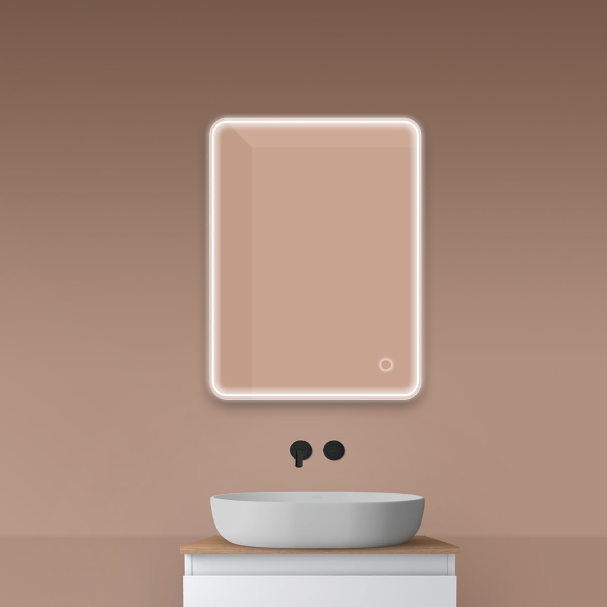 Oltens Nordlis zrkadlo 60x80 cm odĺžnikový s osvetlením s vyhrievacou podložkou 64116000