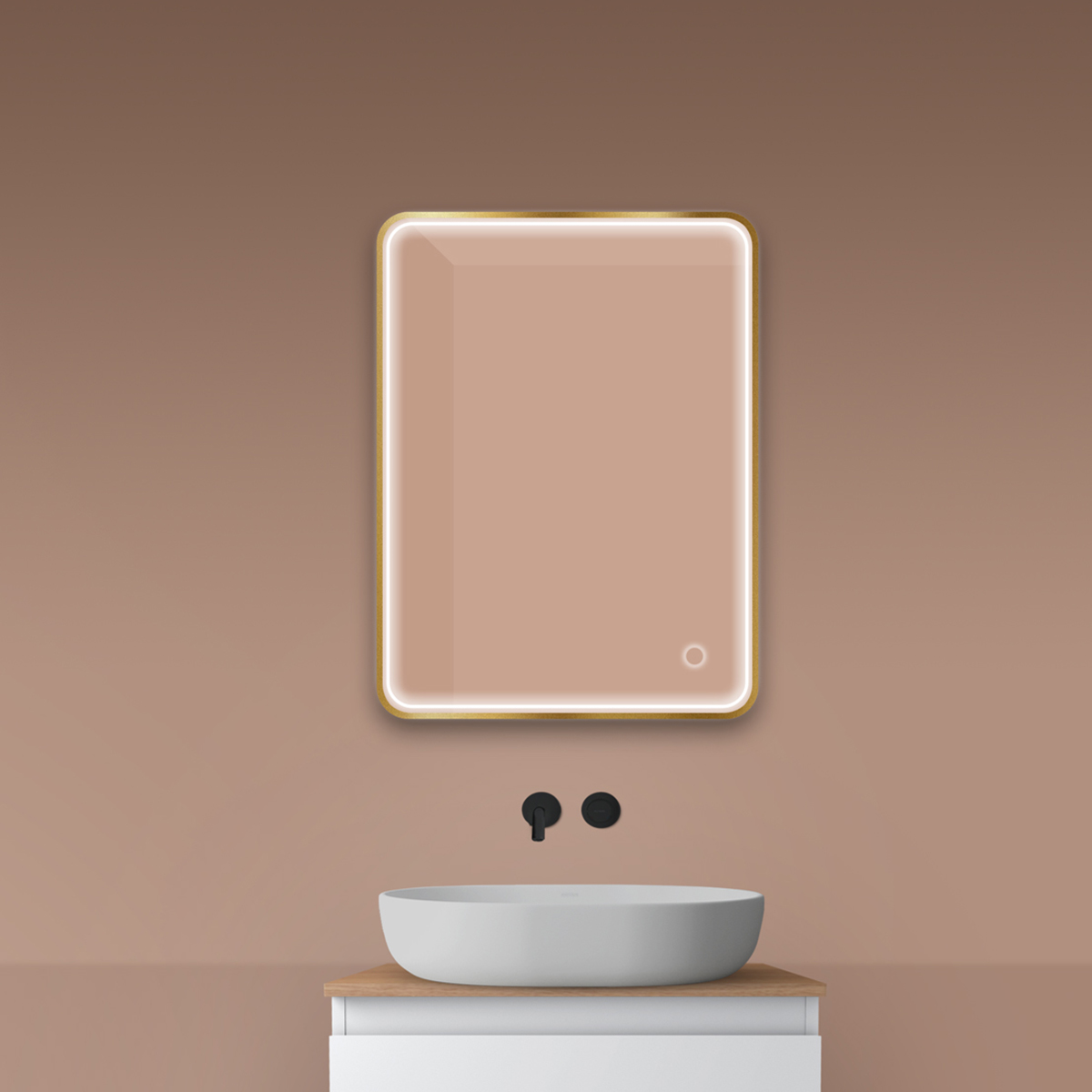 Oltens Nordlis zrkadlo 60x80 cm odĺžnikový s osvetlením s vyhrievacou podložkou zlatá 64116810