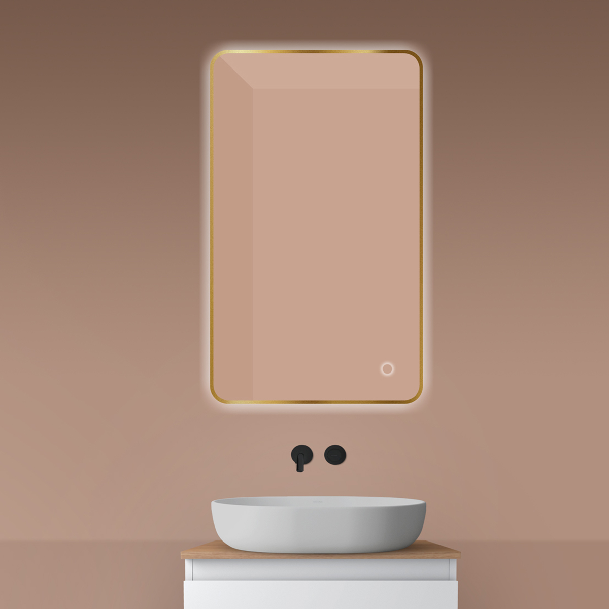 Oltens Nordlis zrkadlo 60x100 cm odĺžnikový s osvetlením s vyhrievacou podložkou zlatá 64120810