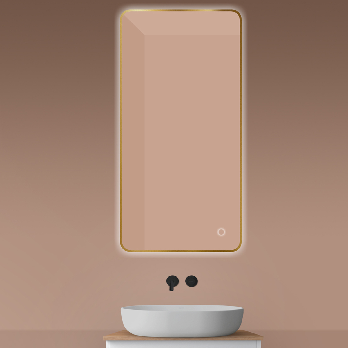 Oltens Nordlis zrkadlo 60x120 cm odĺžnikový s osvetlením s vyhrievacou podložkou zlatá 64121810