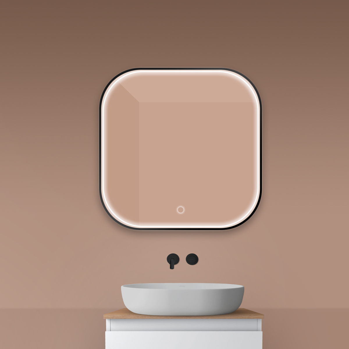 Oltens Nordlis zrkadlo 80x80 cm štvorcový s osvetlením s vyhrievacou podložkou čierna 64122300