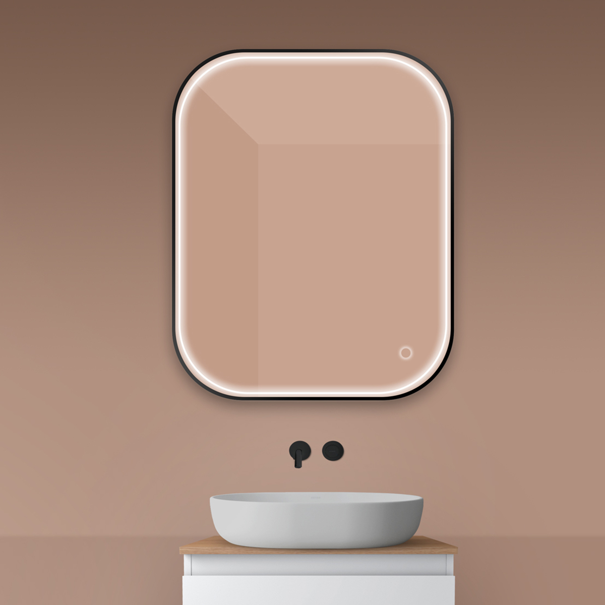 Oltens Nordlis zrkadlo 80x100 cm odĺžnikový s osvetlením s vyhrievacou podložkou čierna 64124300