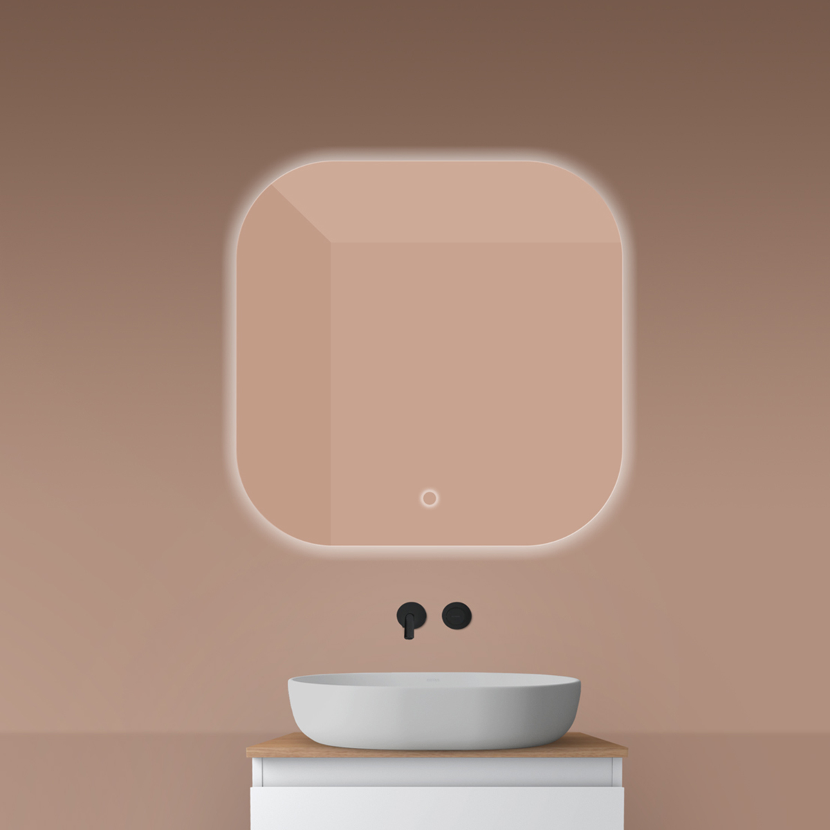 Oltens Nordlis zrkadlo 80x80 cm štvorcový s osvetlením s vyhrievacou podložkou 64125000