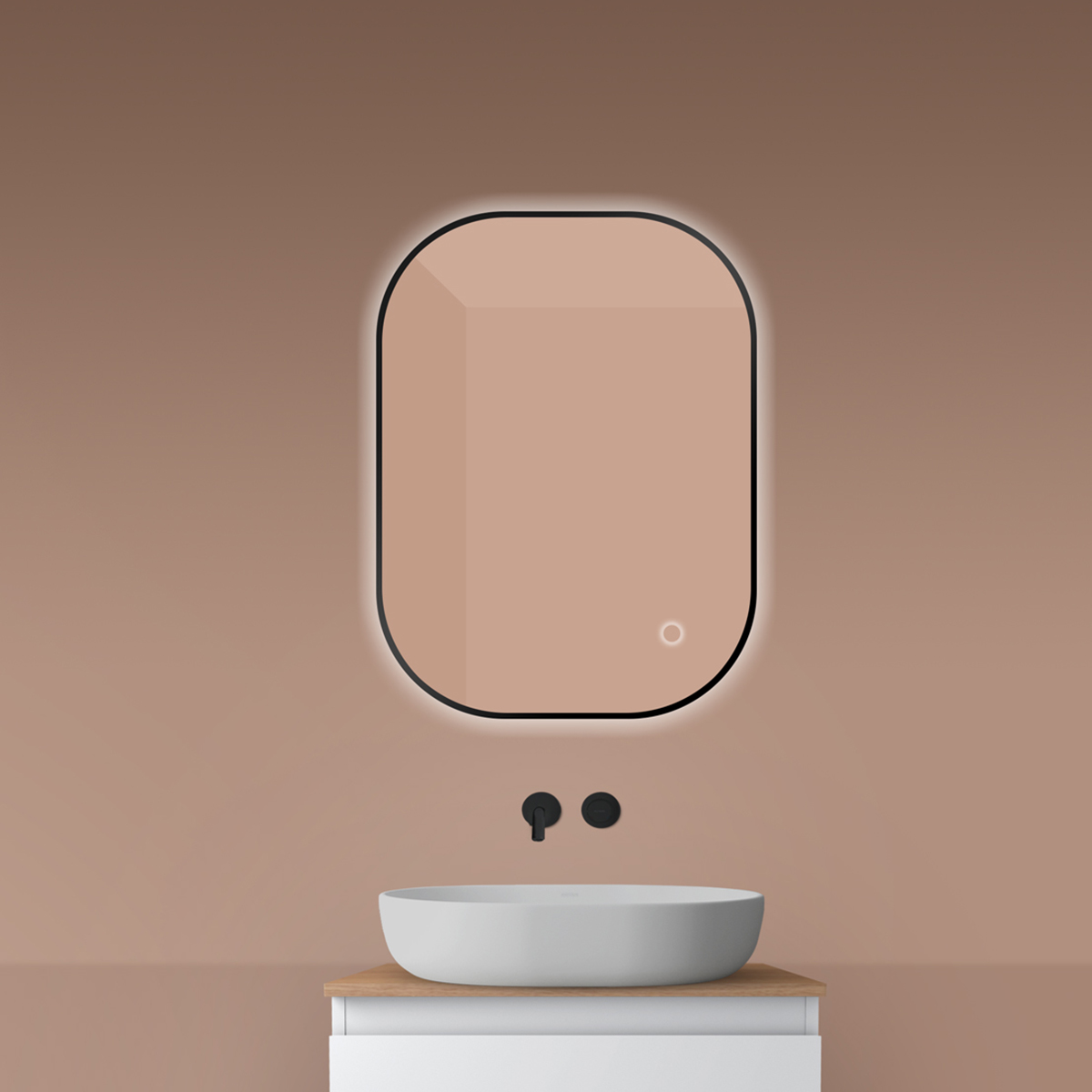 Oltens Nordlis zrkadlo 60x90 cm odĺžnikový s osvetlením s vyhrievacou podložkou čierna 64126300