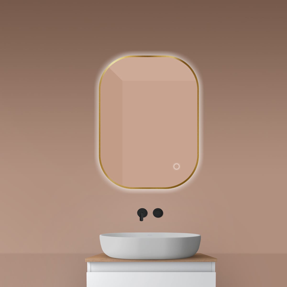 Oltens Nordlis zrkadlo 60x80 cm odĺžnikový s osvetlením s vyhrievacou podložkou zlatá 64126810