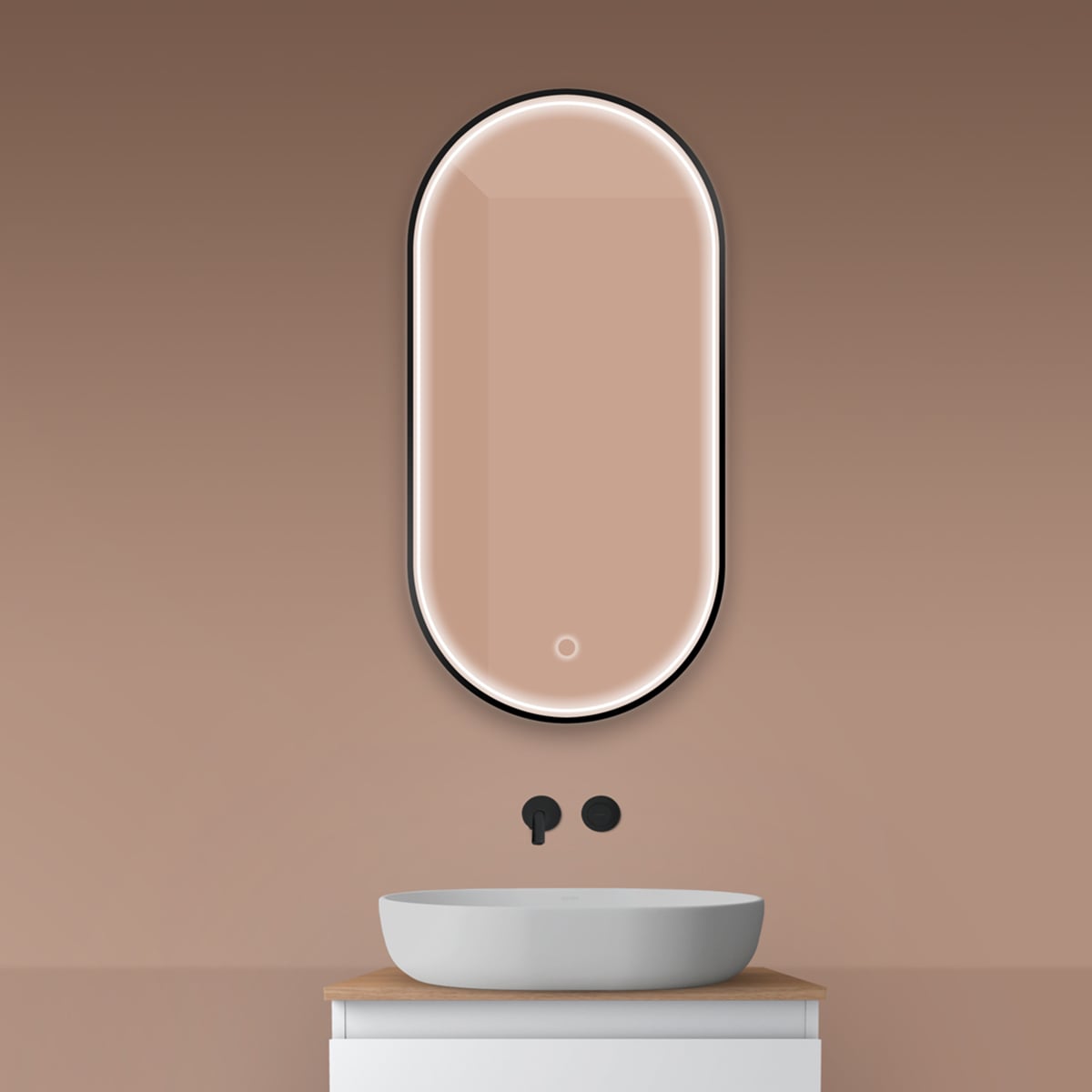 Oltens Nordlis zrkadlo 50x100 cm oválne s osvetlením s vyhrievacou podložkou čierna 64128300