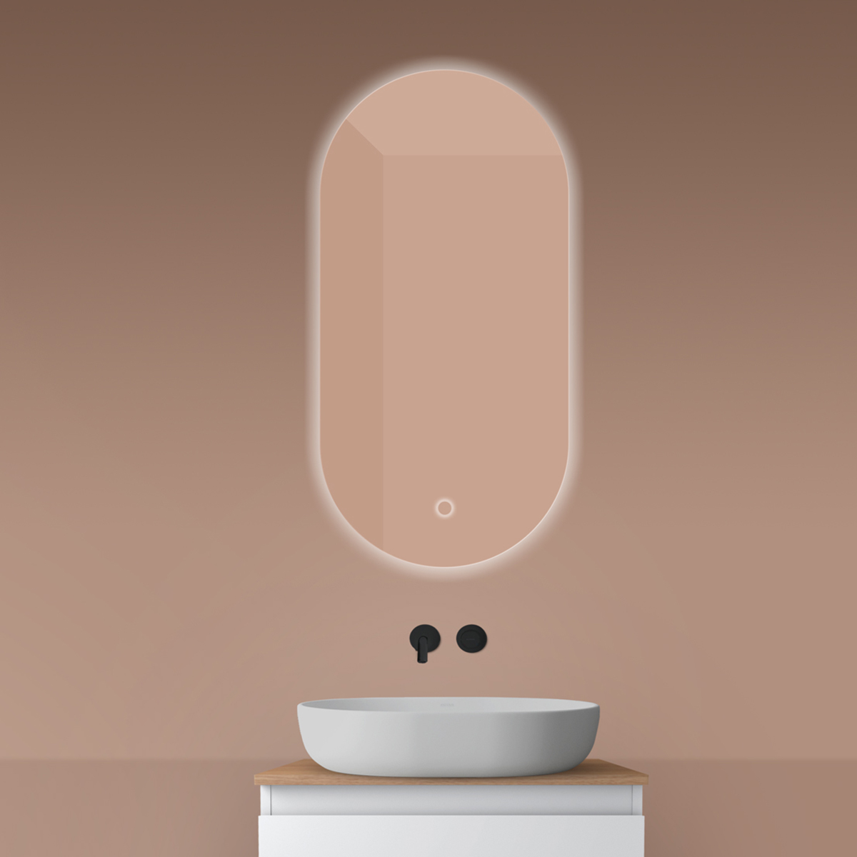 Oltens Nordlis zrkadlo 50x100 cm oválne s osvetlením s vyhrievacou podložkou 64129000