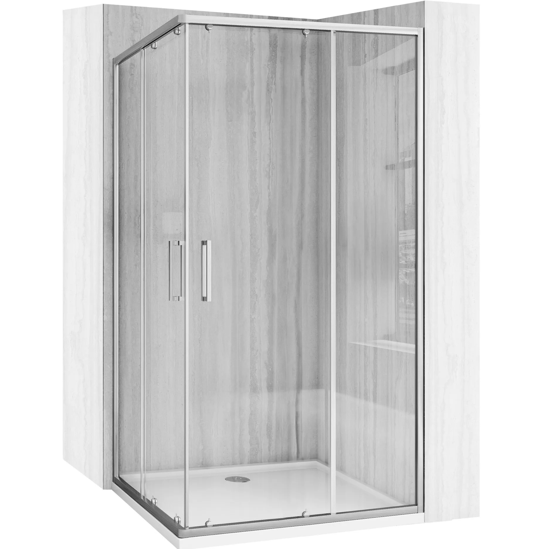 Rea City sprchovací kút 87.5x87.5 cm obdĺžniková strieborná brúsené/priehľadné sklo REAK6496