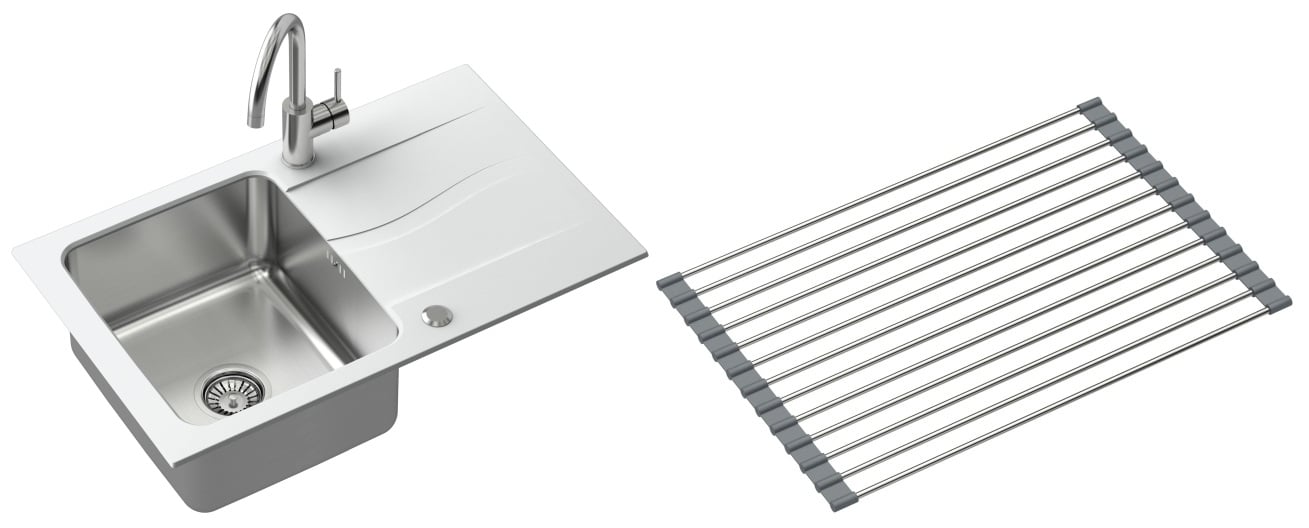 Súprava granitovo-oceľový drez Quadron Michael FUS_M7848BI_3623500BS, odkapávacia miska Quadron Q R3825GR_MP