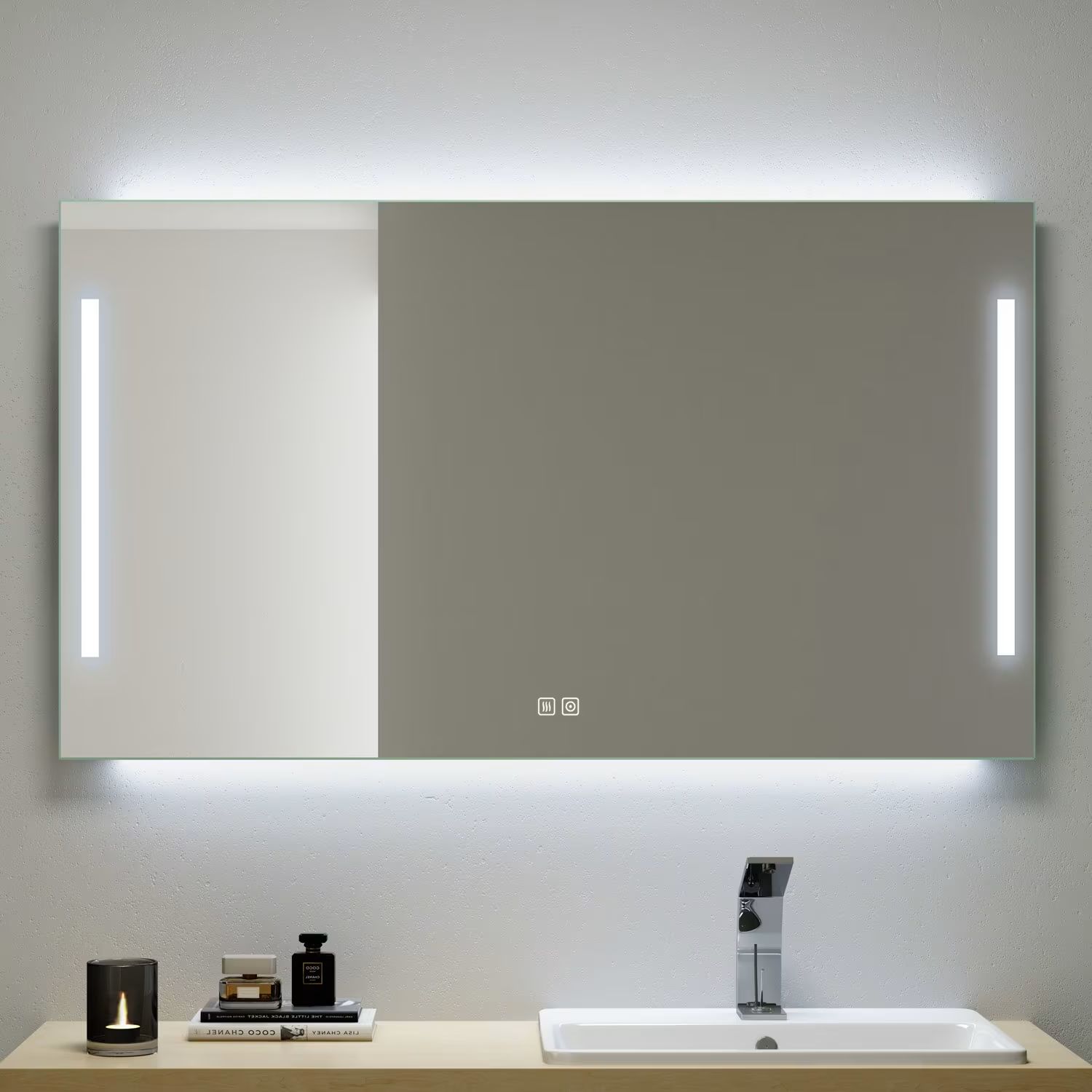 Kronenbach Sun zrkadlo 60x60 cm štvorcový s osvetlením strieborná US606082KBSNLEDN