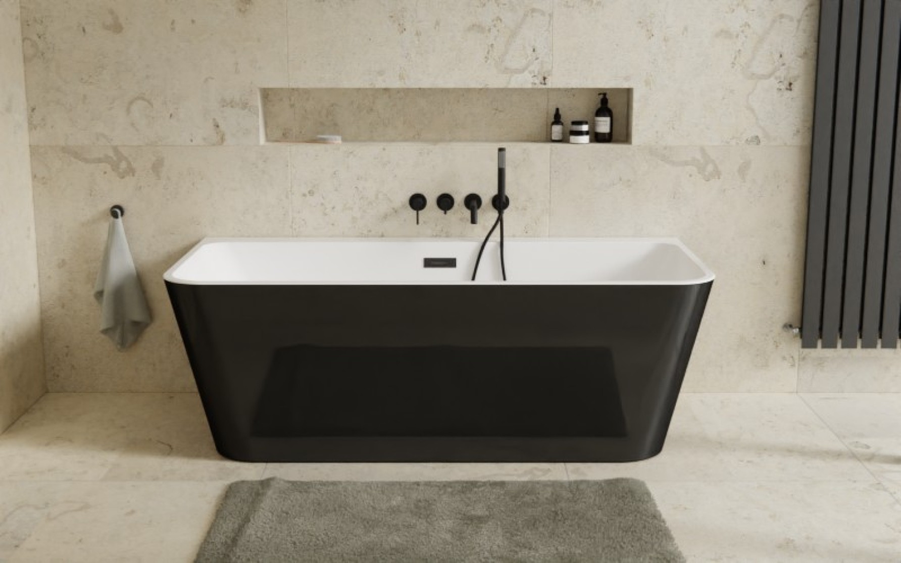 Besco Varya B&W nástenná vaňa 170x80 cm obdĺžnikové biela-čierna-dvojfarebná #WAS-170VRMC