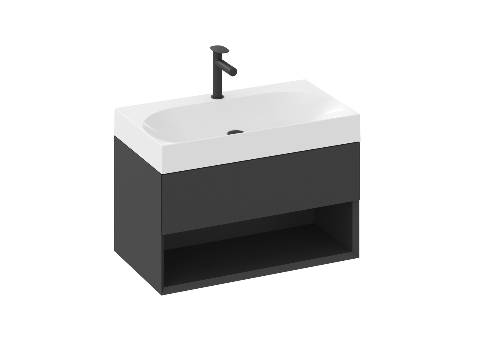 Ravak Lite skrinka 80x45x43 cm závesná kúpeľňová skrinka pod umývadlo čierna X000001862