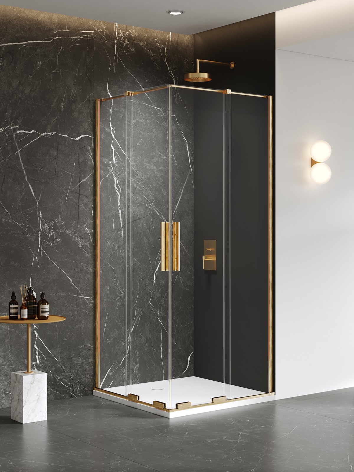 New Trendy Smart Gold Brushed sprchovací kút 90x80 cm štvorcová zlatá brúsené/priehľadné sklo EXK-7596