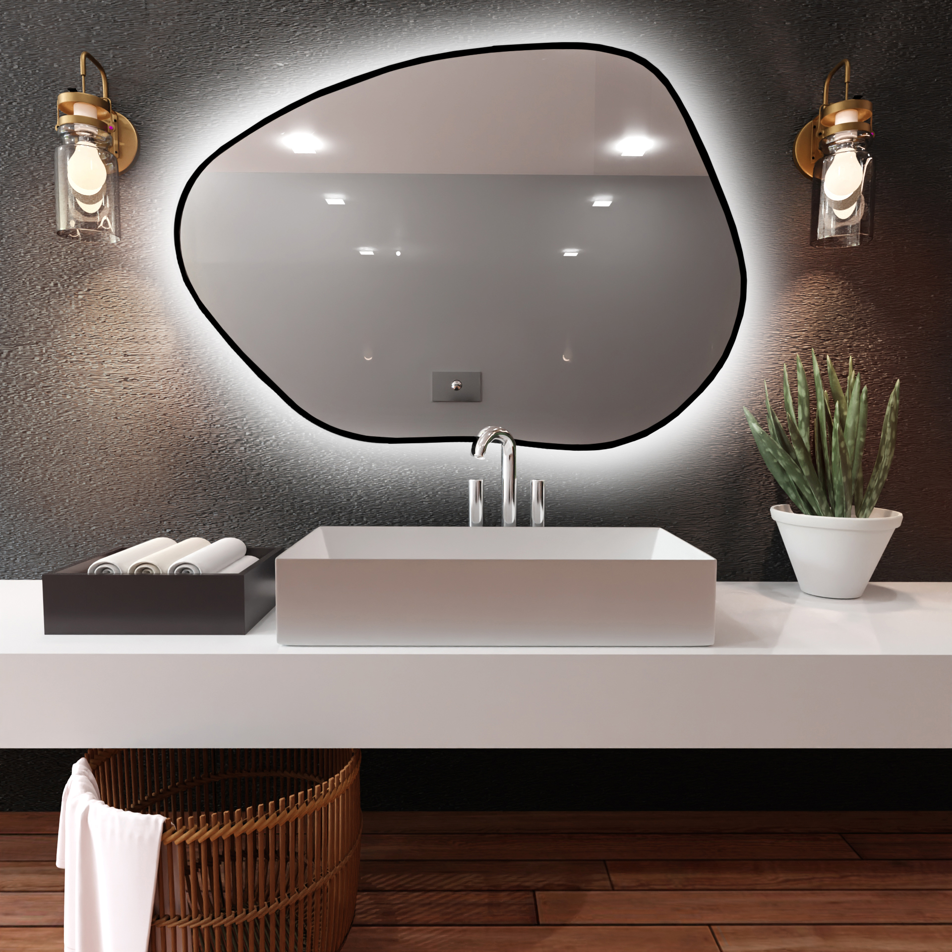 Baltica Design Bright Stain I zrkadlo 90x64 cm s osvetlením s vyhrievacou podložkou čierna 5904107921587