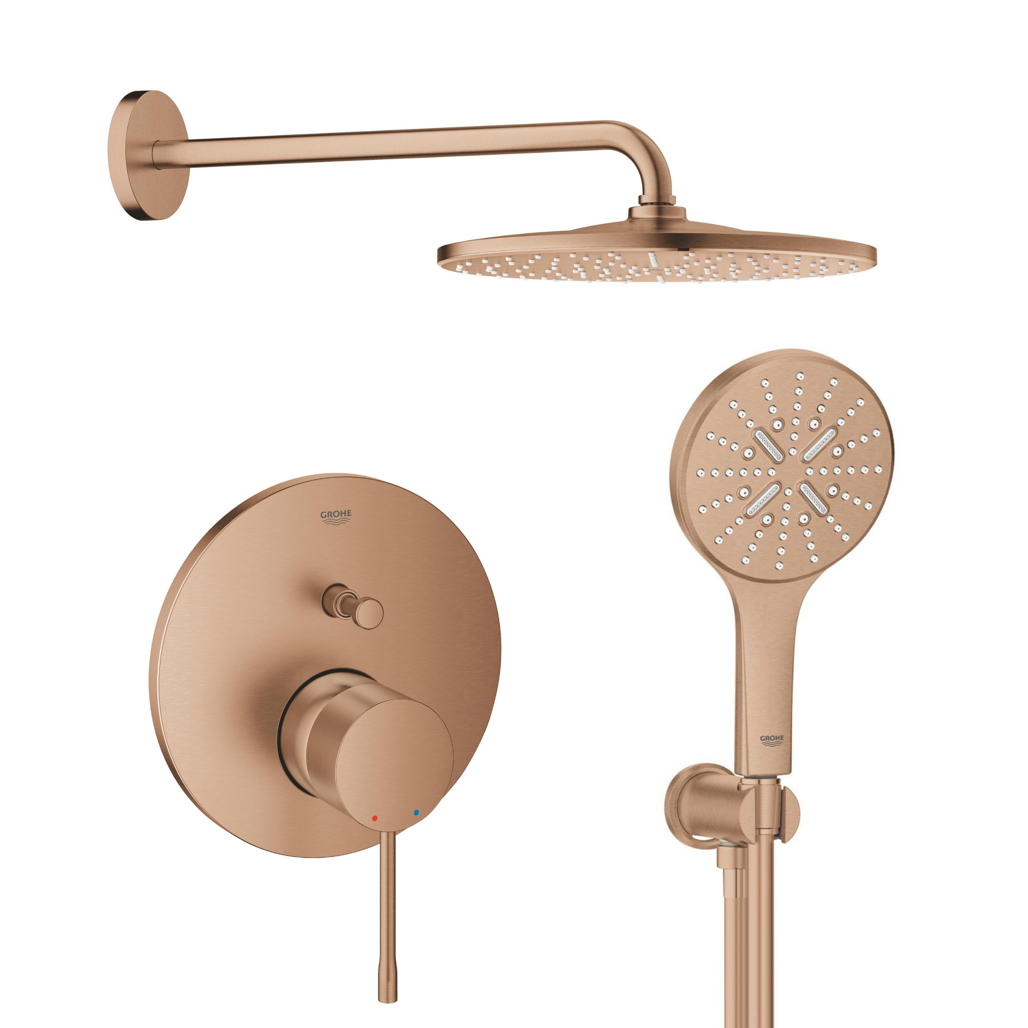 Súprava horná sprcha so sprchovacím ramenom Grohe Rainshower Mono 26558DL0, vaňová/sprchová batéria Grohe Essence 24058DL1, 26574DL0, 26658DL0, 28388DA0
