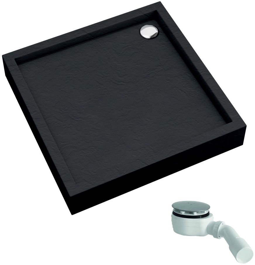 Schedline Favory Plus Black Stone štvorcová sprchová vanička so sifónom 80x80 cm čierna 3ST.F1K-8080/C/ST