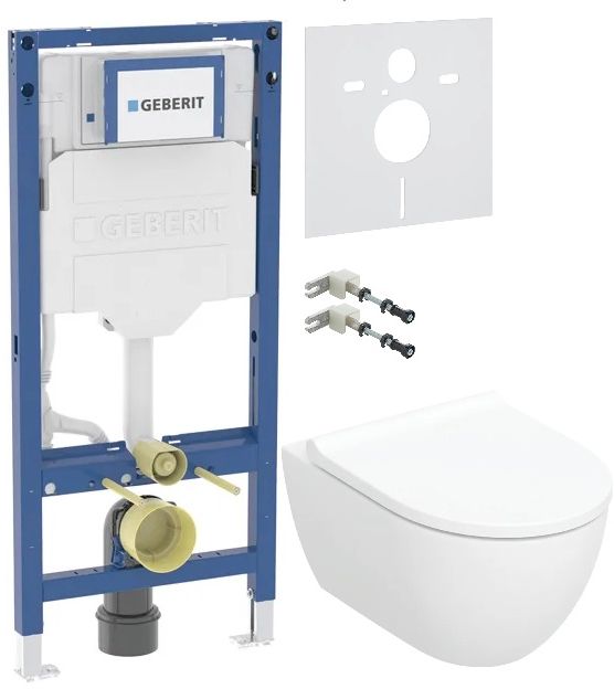 Súprava WC misa s pomaly sa sklápajúcim sedadlom Geberit Acanto 502.774.00.8, podomietková konštrukcia Geberit Duofix 111.320.00.6, 111.815.00.1, 156.050.00.1