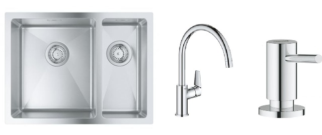 Súprava nerezový drez Grohe K700 31577SD1, kuchynská batéria Grohe Start Edge 30529001, 40535000