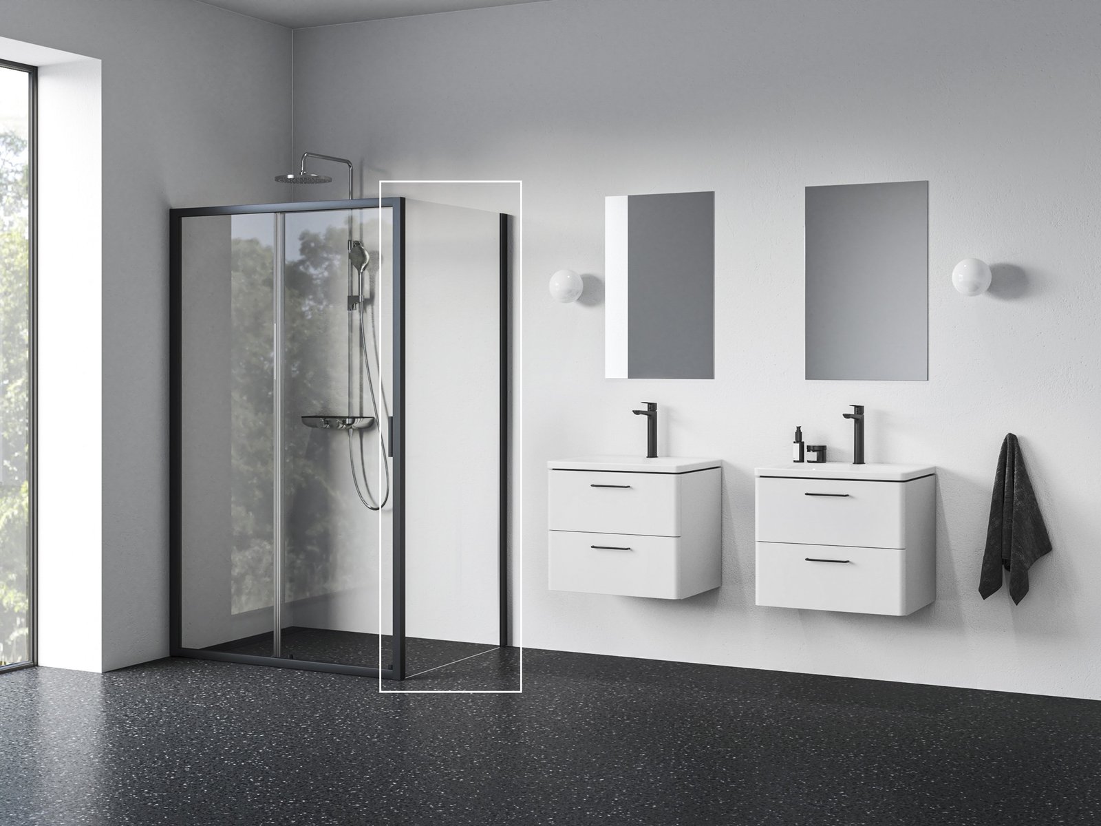 Ravak Blix II stena sprchovacieho kúta 100 cm čierna matný/sklo priehľadné 9BMA0300Z1