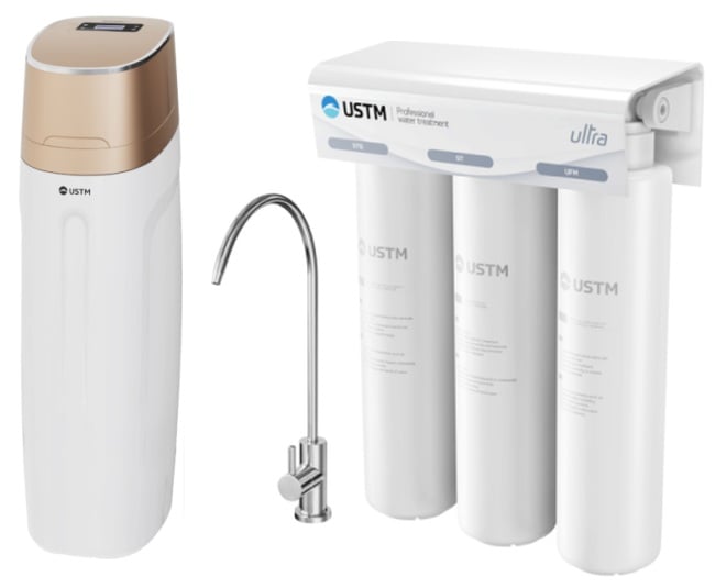 Súprava stanice na úpravu vody USTM Golden WS25LCDGOLDEN, poddrezový filter USTM Ultra ULTRANEWSTYLE
