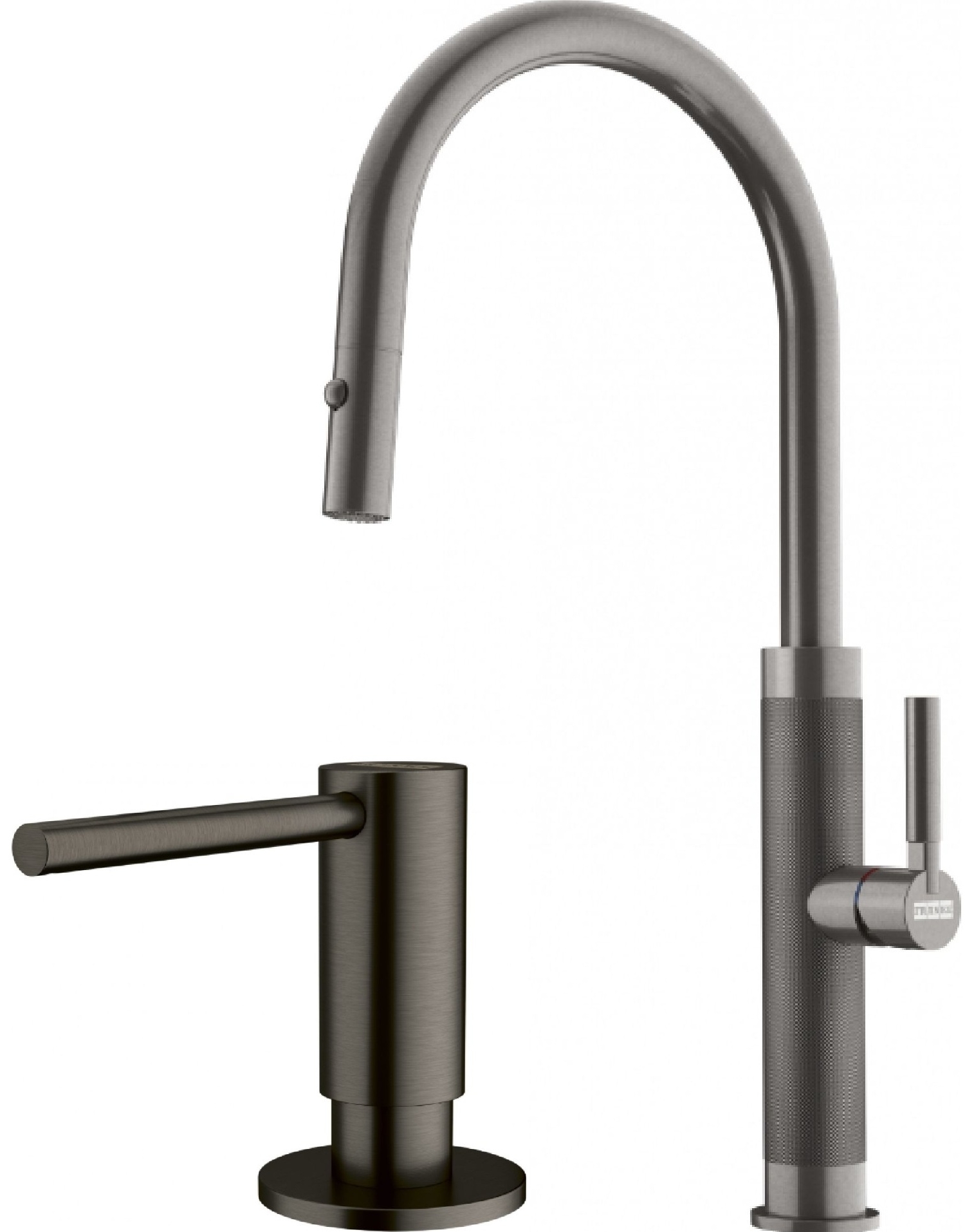 Súprava kuchynská batéria Franke Mythos Masterpiece Pull-Out Spray 115.0711.555, dávkovač tekutín Franke Atlas 112.0717.103