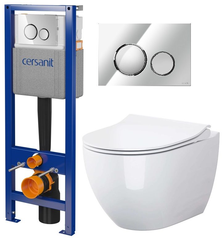 Súprava WC misa s pomaly sa sklápajúcim sedadlom Cersanit Zen S701-428, podomietkový konšrukcia so splachovacím tlačidlom Cersanit S701-778