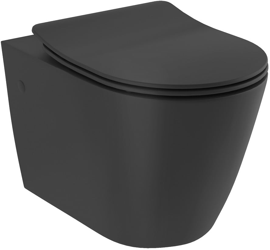 Kludi Resa R wc misa s pomaly sa sklápajúcim sedadlom závesné bez oplachovacieho kruhu s vírivým splachovaním čierna matná 23WCSET39