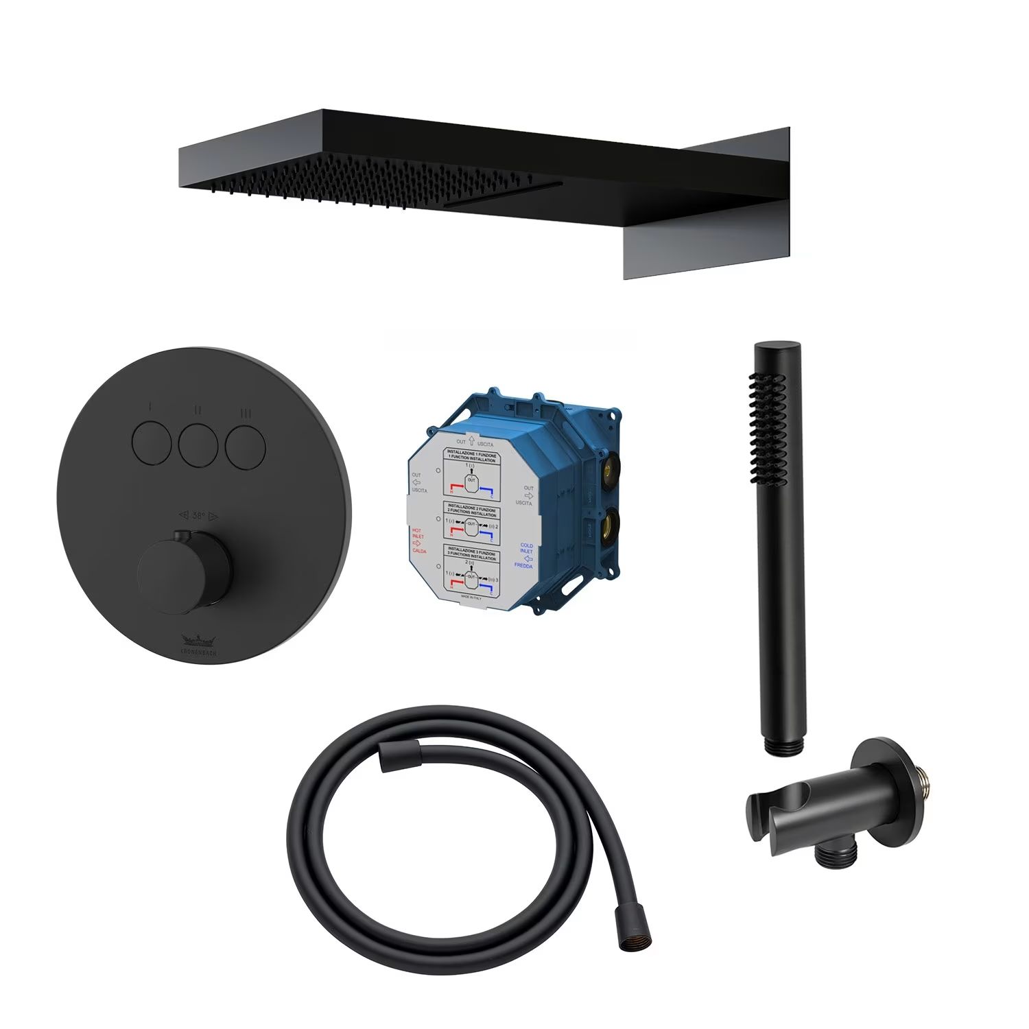 Súprava vaňová/sprchová batéria Kronenbach Smart Push 19044003SM, horná/hlavová sprcha Kronenbach Spa KBMBBPRBOR250-2-BL, 01900190KBN, 28276000KBSM, 28628002SMKB, 27500001 KB