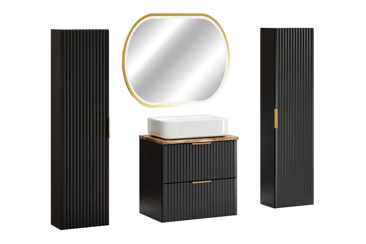 Súprava zrkadlo Comad Apollo 2 LUSTRO APOLLO 2 900X700, skrinka Comad Adel Black ADEL BLACK 80-01-B-1D, ADEL BLACK 82-60-B-2S, UM-6289MAGIC50DP, NATURE WOTAN 89-60-46 M