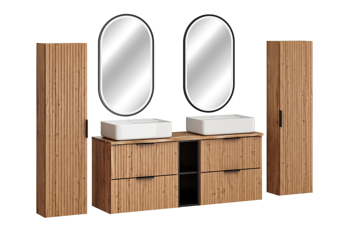 Súprava zrkadlo Comad Apollo 2 LUSTRO LED CZARNE APOLLO 2 900X500, skrinka Comad Adel Oak ADEL OAK 82-60-B-2S, ADEL OAK 80-01-B-1D, NATURE WOTAN 89-140-46 M, UM-6289MAGIC50DP, XILO BLACK 81-01-A