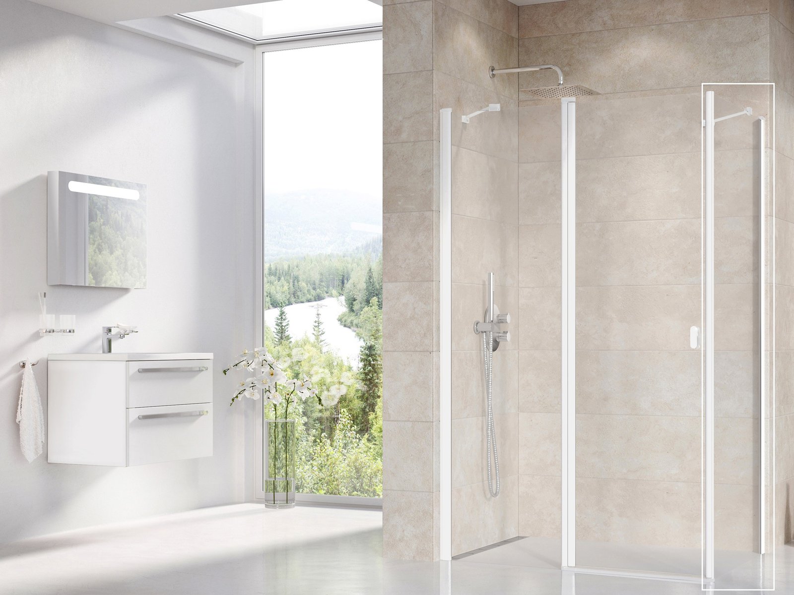 Ravak Chrome stena sprchovacieho kúta 80 cm biela matný/sklo priehľadné 9QV40E00Z1