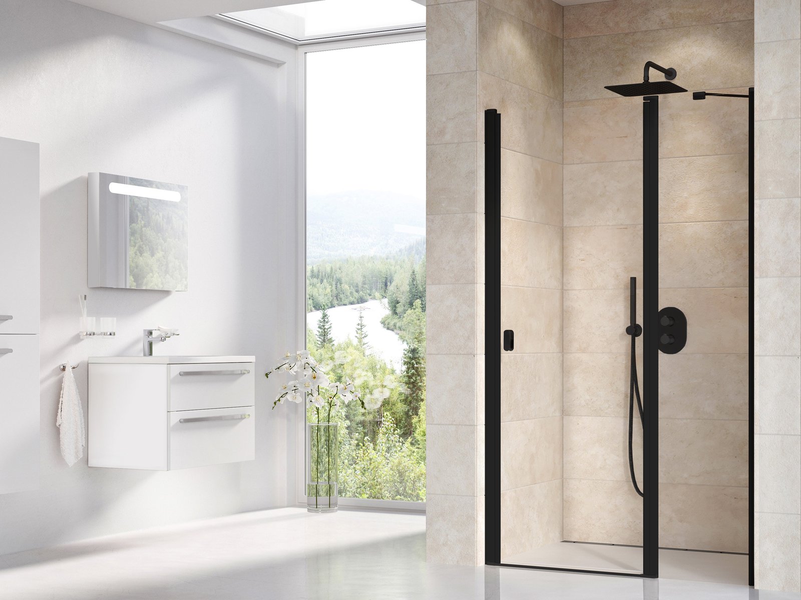 Ravak Chrome sprchové dvere 100 cm výklopné čierna matná/priehľadné sklo 0QVAC300Z1