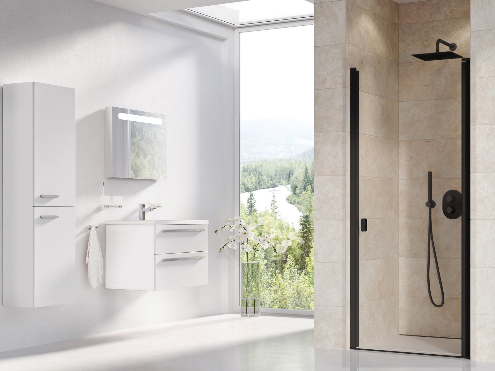 Ravak Chrome sprchové dvere 80 cm výklopné čierna matná/priehľadné sklo 0QV40300Z1