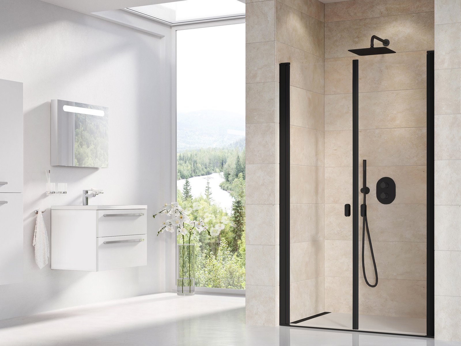 Ravak Chrome sprchové dvere 90 cm výklopné čierna matná/priehľadné sklo 0QV7C30LZ1