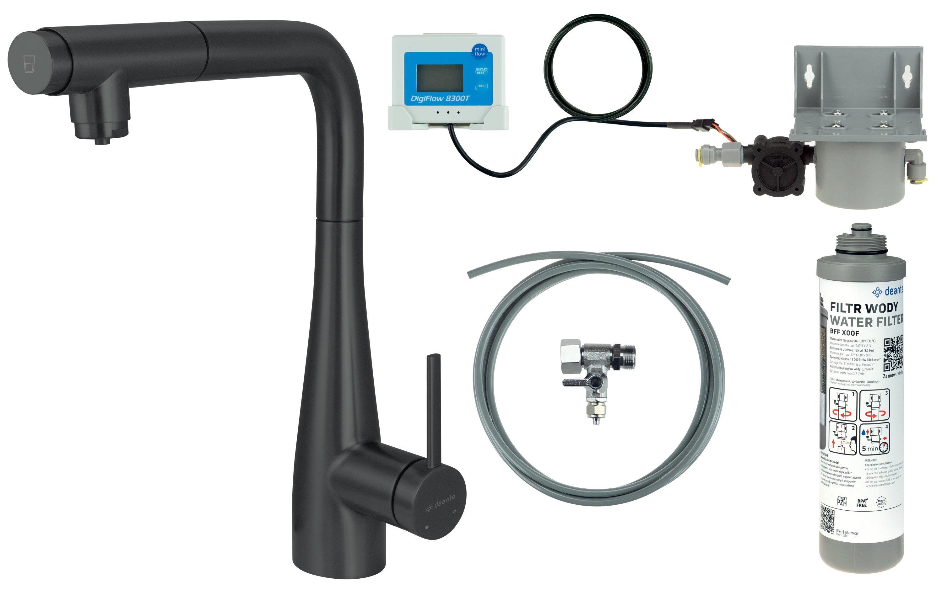 Deante Eridan štartovacia súprava s kuchynskou batériou stojánková čierna BREFN75M