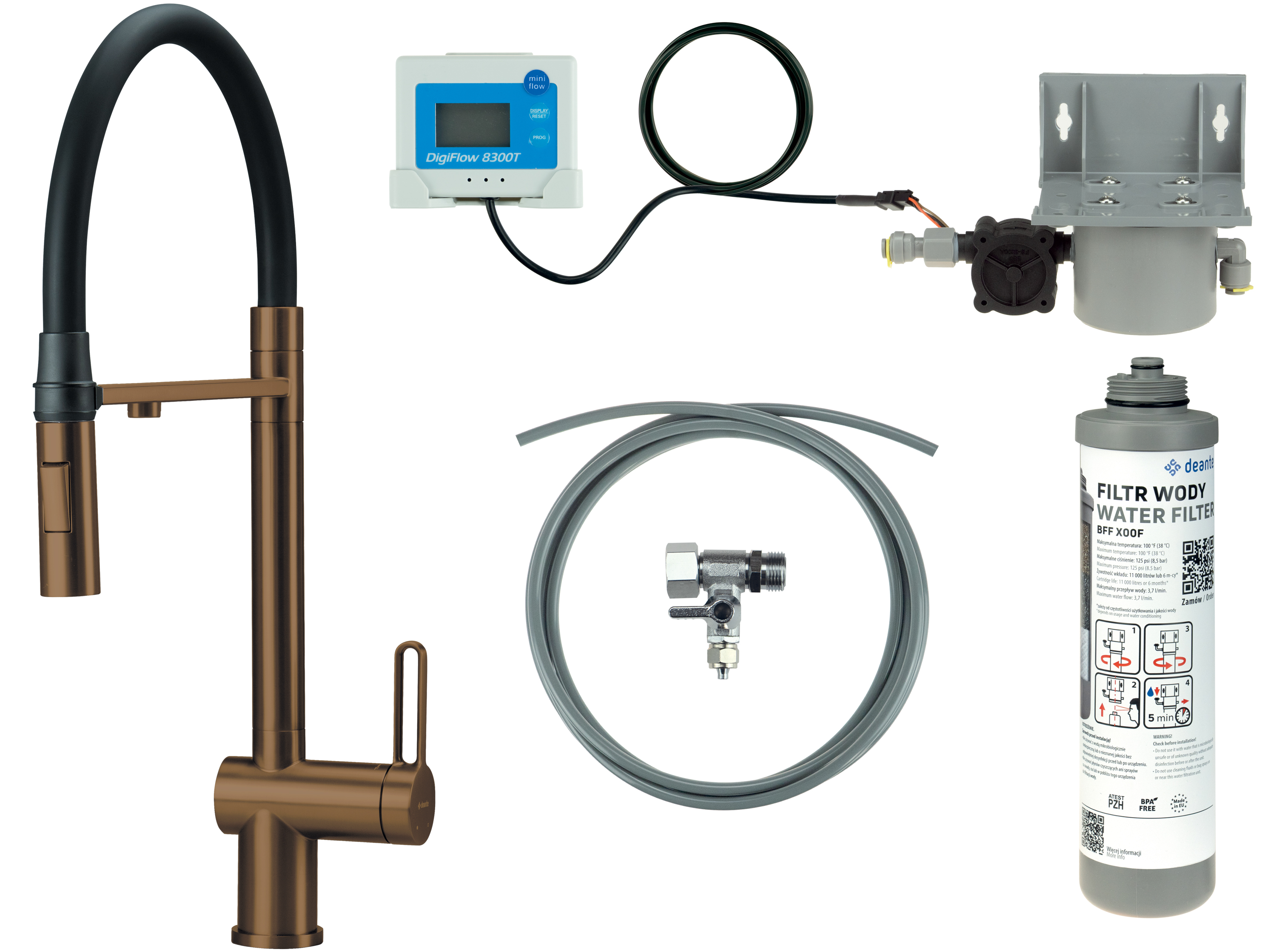 Deante Magnetic štartovacia súprava s kuchynskou batériou stojánková hnedá BRMFC75M