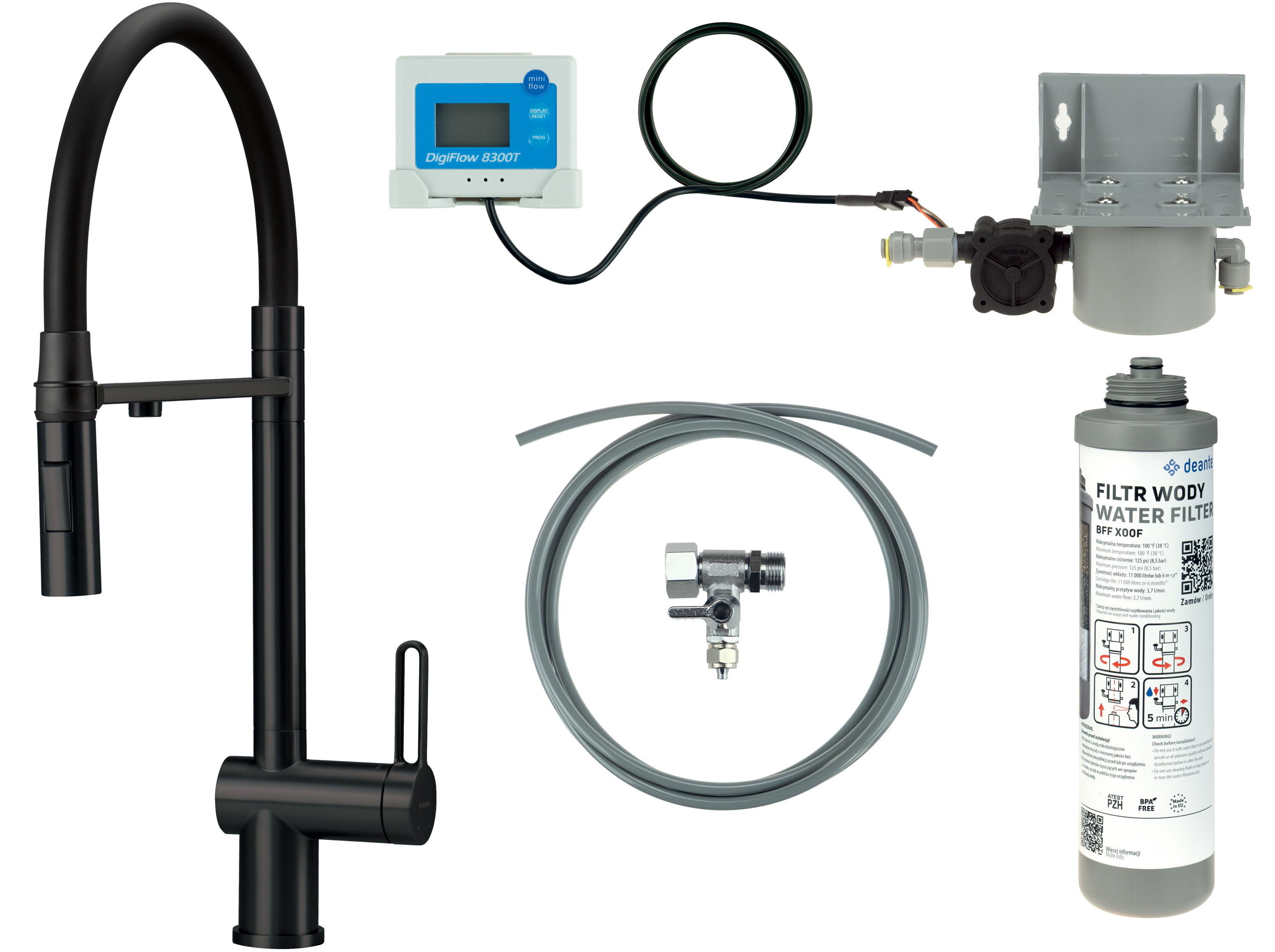 Deante Magnetic štartovacia súprava s kuchynskou batériou stojánková čierna BRMFN75M