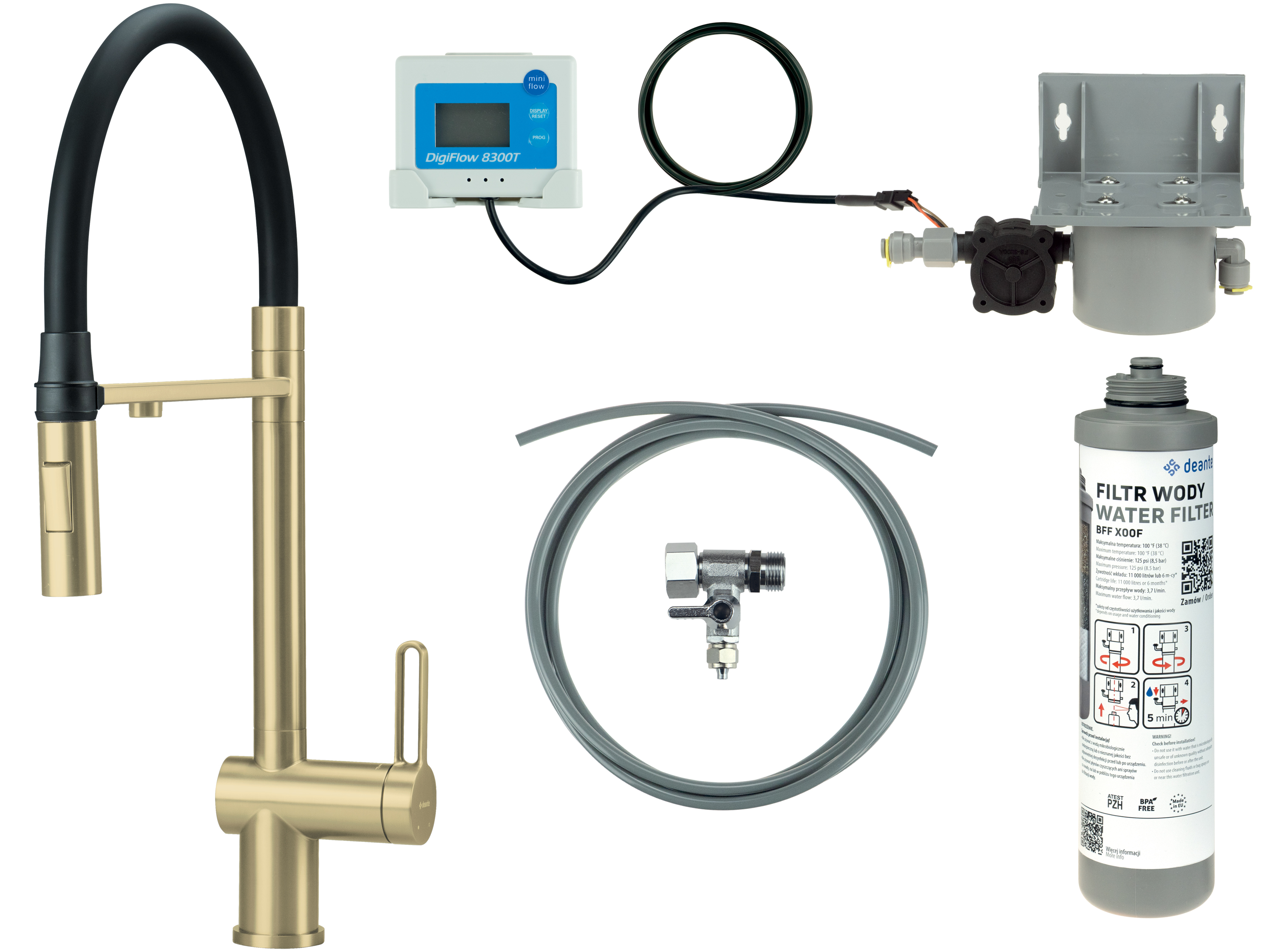 Deante Magnetic štartovacia súprava s kuchynskou batériou stojánková zlatá/staré zlato BRMFR75M