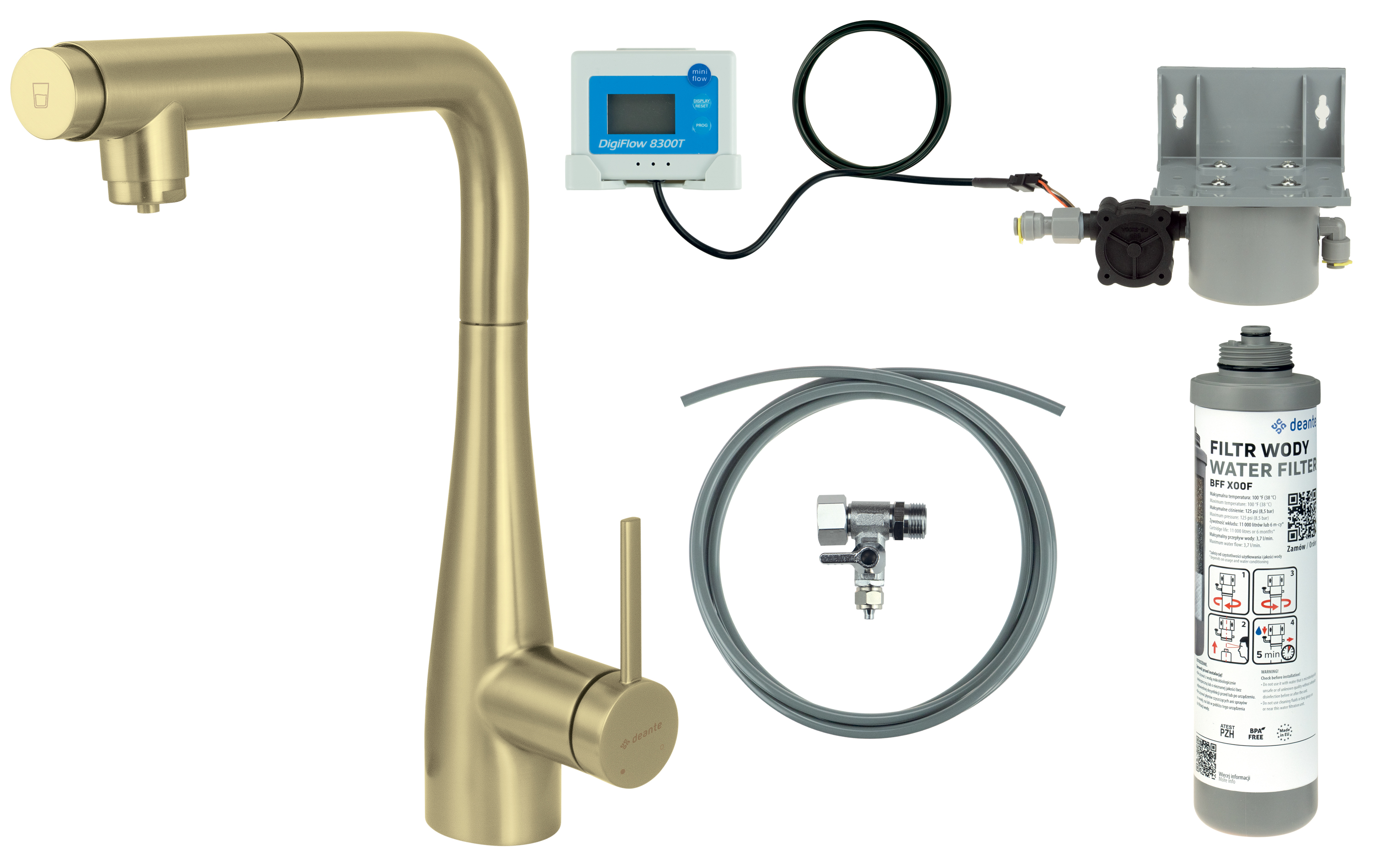 Deante Eridan štartovacia súprava s kuchynskou batériou stojánková zlatá/staré zlato BREFR75M