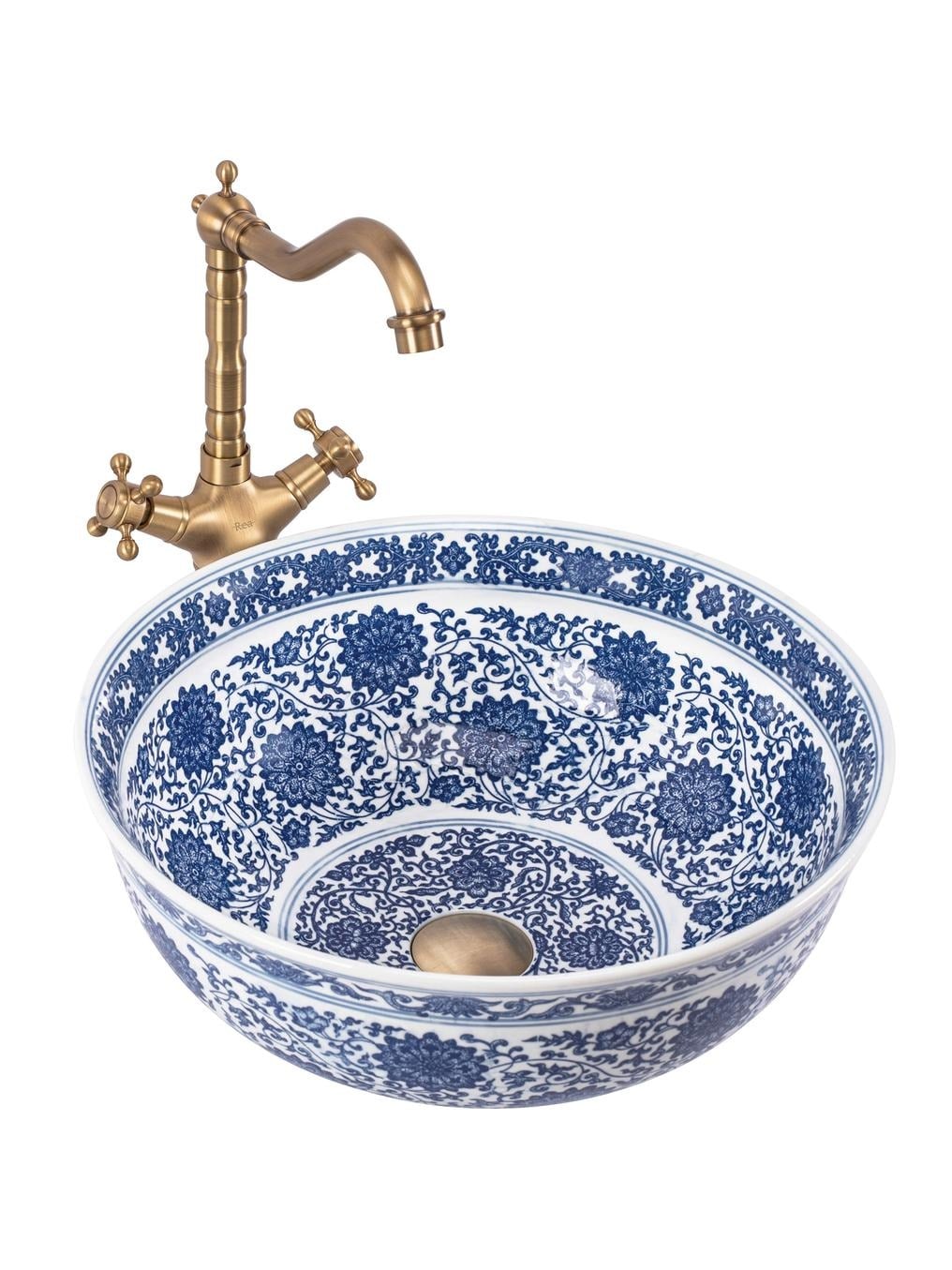 Rea Bella umývadlo 41.5x41.5 cm okrúhly pultové umývadlo biela-modrá REA-U7503