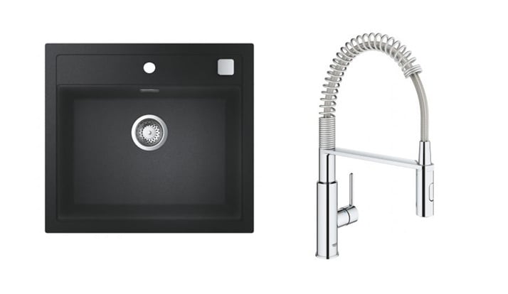 Súprava granitový drez Grohe K700 31651AP0, kuchynská batéria Grohe Get 30361000
